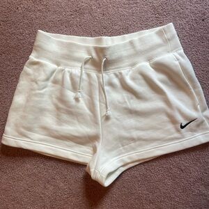 high rise white fleece nike shorts size L